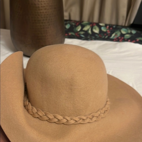 Source Unknown Tan Wide-Brimmed Hat with Braided Band western wool